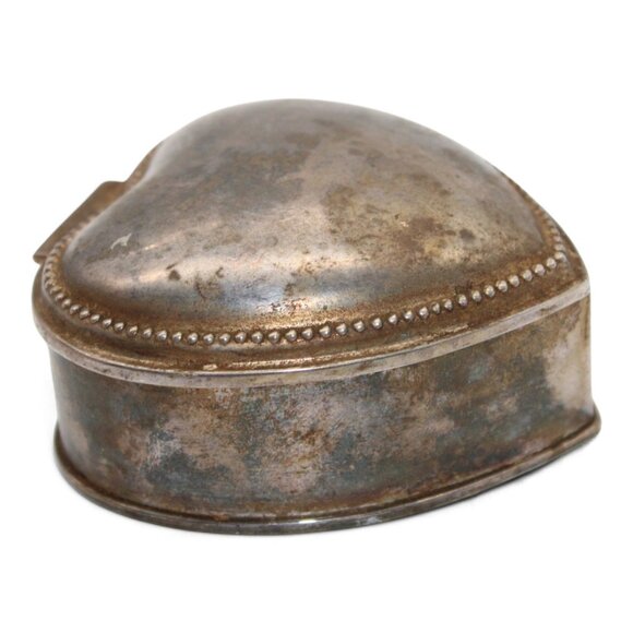 Vintage Heart-Shaped Silver Plate Trinket Box With Engraved H.B. - Picture 5 of 7